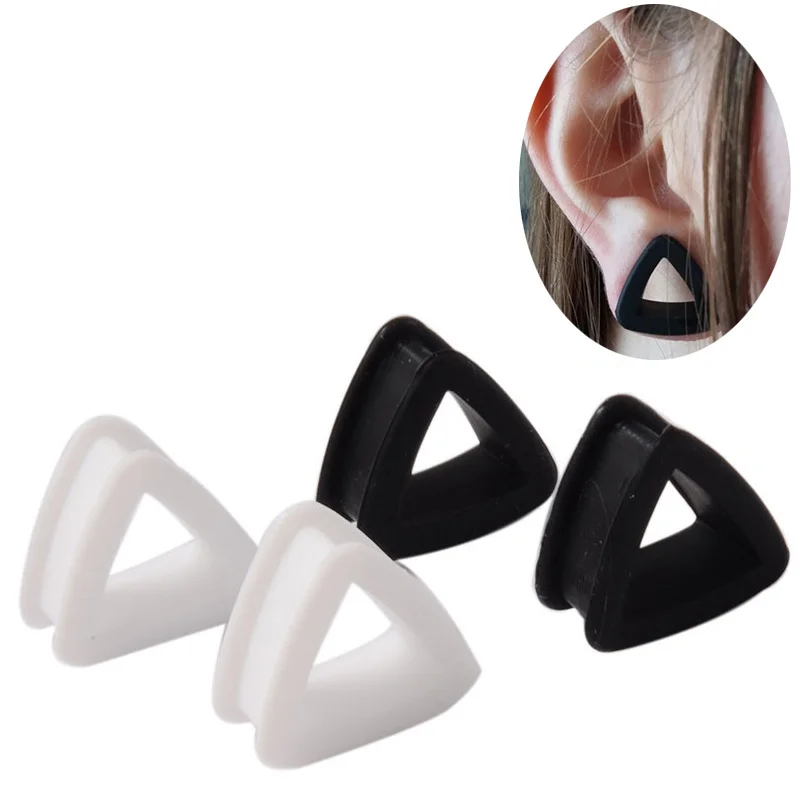 2pcs Flexible Comfortable Triangle Silicone Ear Gauge Plugs Tunnels Expander Stretchers Piercing Jewelry for Easy Wear 4-26mm
