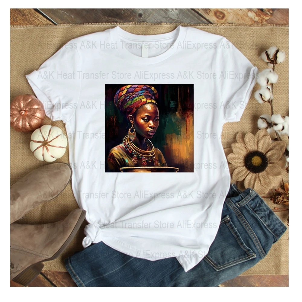 African Tribe Iron On Transfer African Woman Heat Thermal Transfer Patches For Clothing T Shirt DIY Black Woman Stickers Decals