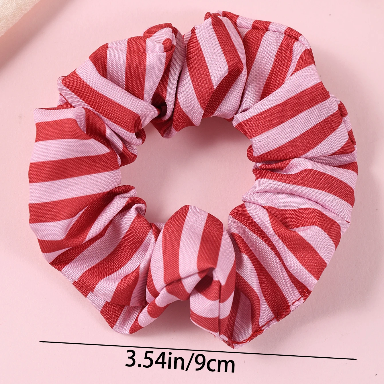 4-teiliges Vintage-Streifen-Stoff-Scrunchies-Set, weiche elastische Haargummis, farbblockbedruckte Haaraccessoires für Damen zum täglichen Anbringen – Detail 4