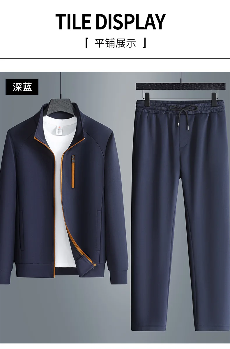 Herren Mode Locker Sitzender Stehkragen Sportanzug Langarm-Shirt Gerade Hose Weich Atmungsaktiv Herbst Streetwear Jogging Alltagskleidung – Detail 7