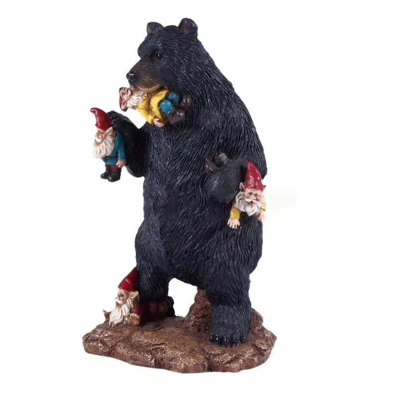 Bear Statues Outdoor Black Bear Eats Dwarfs Statue Expert Resin Craftsmanship Novelty Statue For Backyard Patio Kitchen