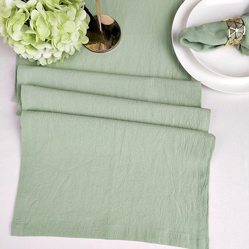 Solid Colour 100% Cotton Table Runner Event Party Supplies Simple Elegant Fabric Decor Placemat for Holiday Wedding Christmas