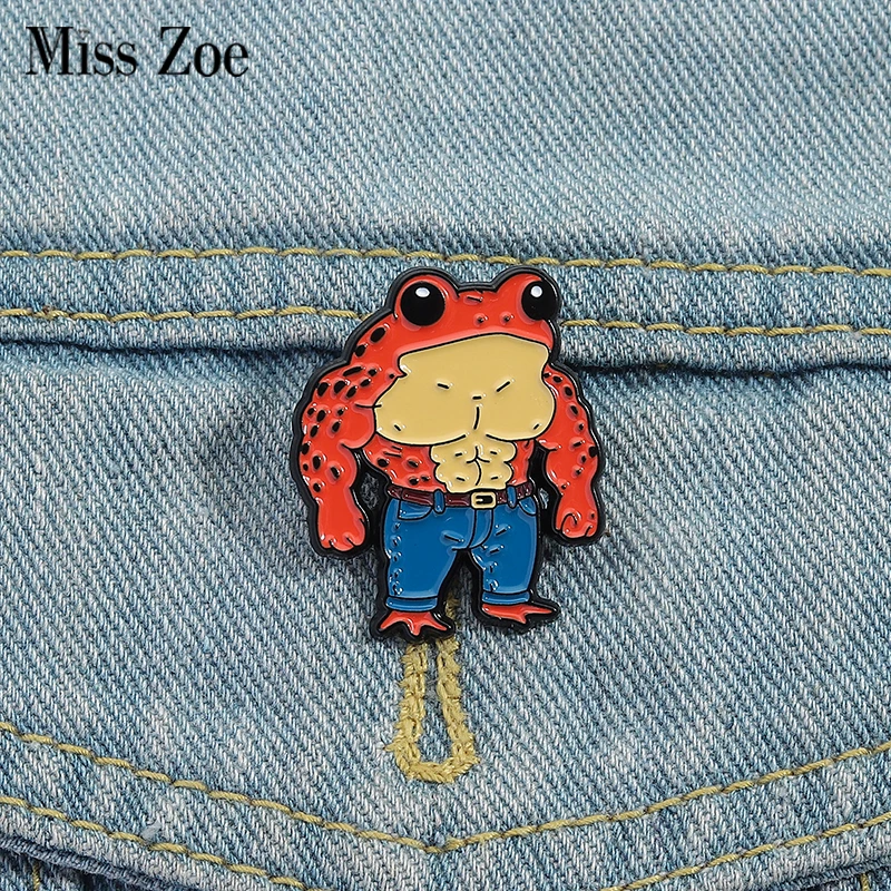 Alfileres esmaltados de rana para Fitness, broches personalizados para músculos abdominales, insignias de solapa, ropa, joyería de animales, regalo para amigos