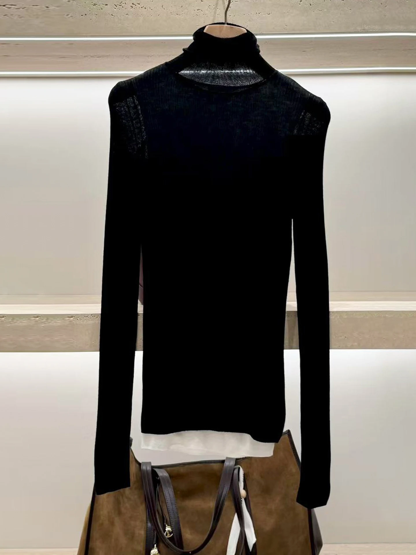 

High-End Women's Knitted Top Casual Versatile Slim Fit High Collar Base Layer Autumn New Sle Commute Sle Soft Medium