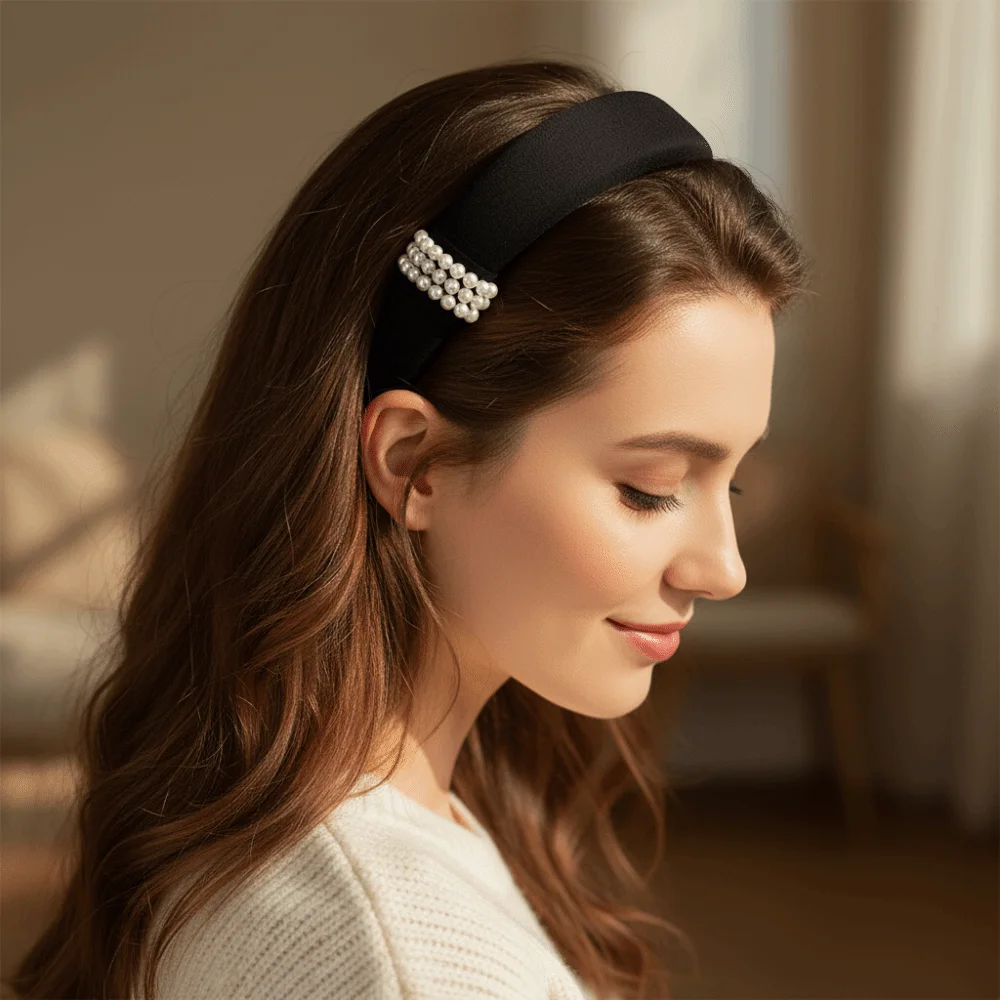 

Fashion Pearls Spong Hairband Sweet Simple Hair Ornament Elegant Hair Hoop For Women Girls