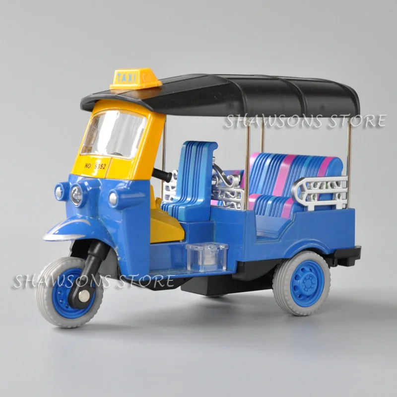 1:14 Scale Diecast Motorcycle Model Thailand Motor Tricycle Taxi Miniature Replica Pull Back Toy