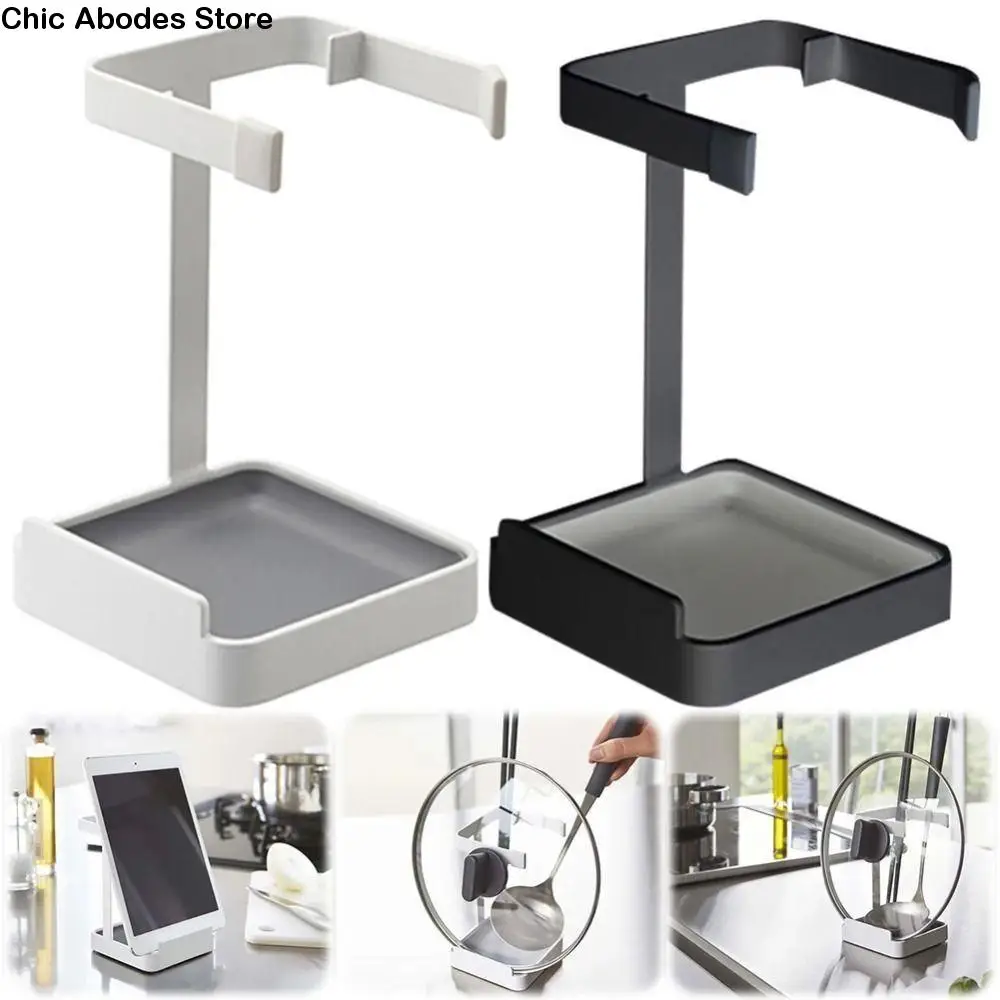 

Multi-Function Pot Cover Shelf Tableware Storage Countertop Organizer Lid and Spoon Rest Holder Durable with Tray