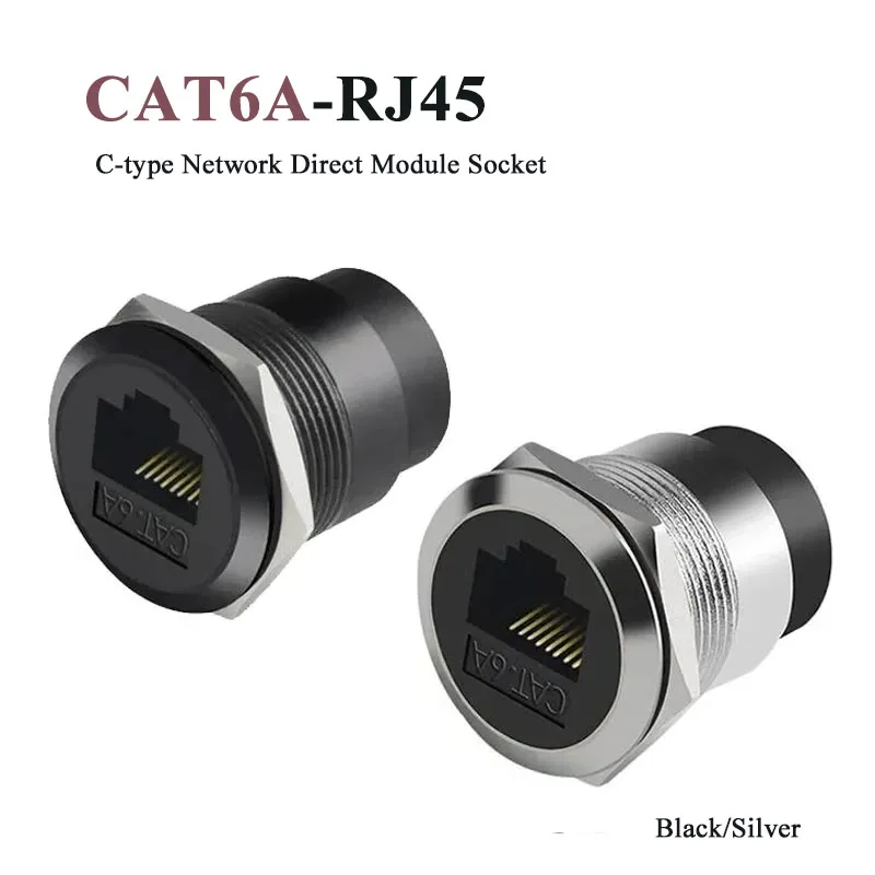 CAT6A RJ45 Network Module Socket C-type Data Signal Interface Cat6A Metal Round RJ45 Two Ends Direct Panel Network Connector