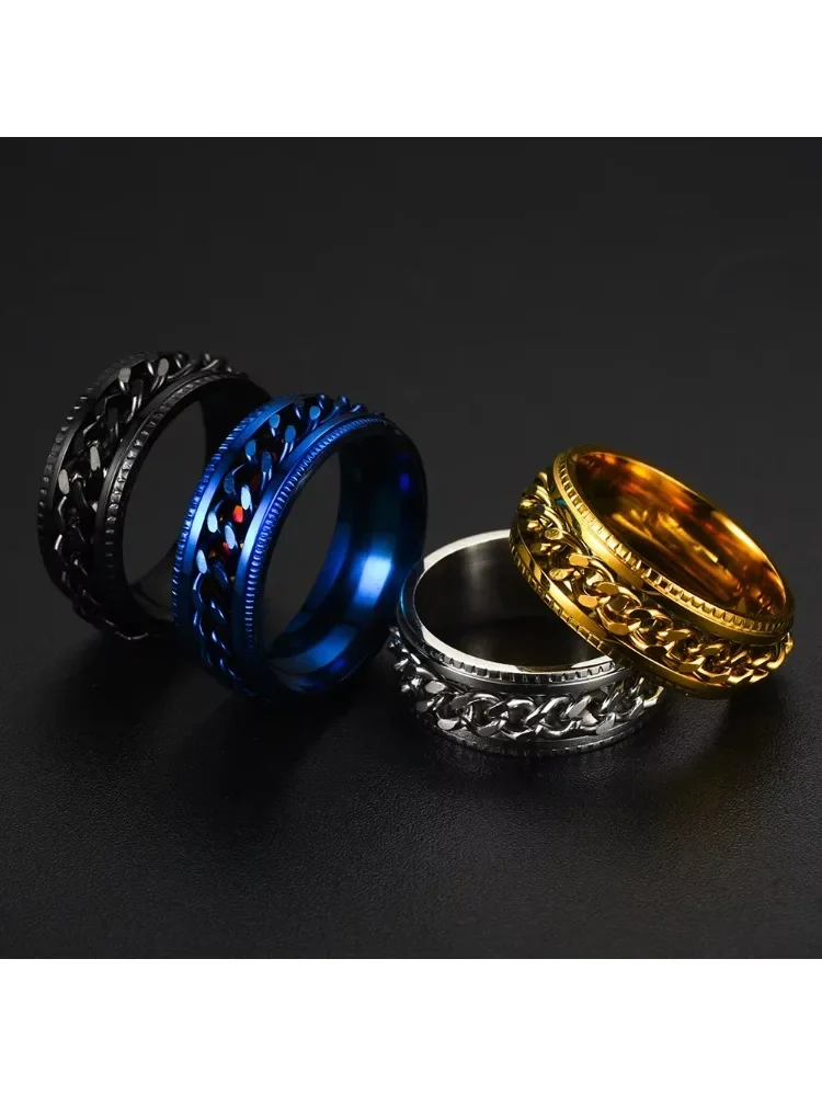 Mode Roestvrij Staal Draaibare Ketting Ringen Voor Mannen Punk Spinner Chain Draaibare Ring Vrouwen Party Titanium Stalen Sieraden Gift - afbeelding 2