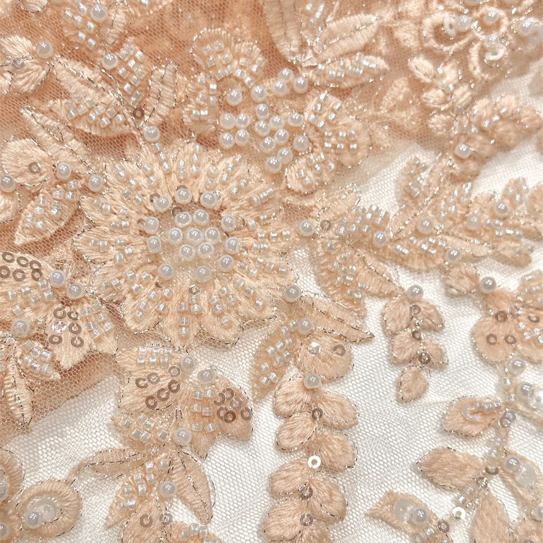 

Newest tulle fabric Sequin Beaded embroidery korean lace fabrics 2026 High quality for Evening party dress african 5 yards