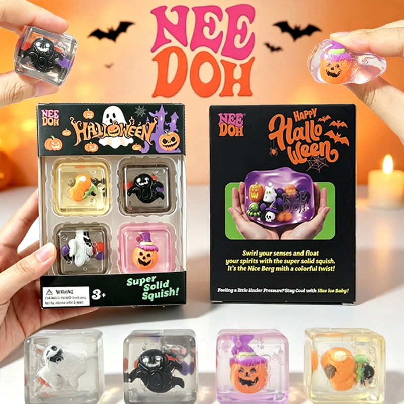 Needoh Halloween Limited Nice Cube 4Pack Fidget Stress Relief Toy Maltose Slow Rebound Anti-Anxiety Portable Pocket Sensory Gift