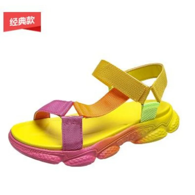 New Fashion Patchwork Hook-Loop Design Sandals Women Summer Fashion Open Toe Platform Sandals Casual Comfortable Flat Shoes