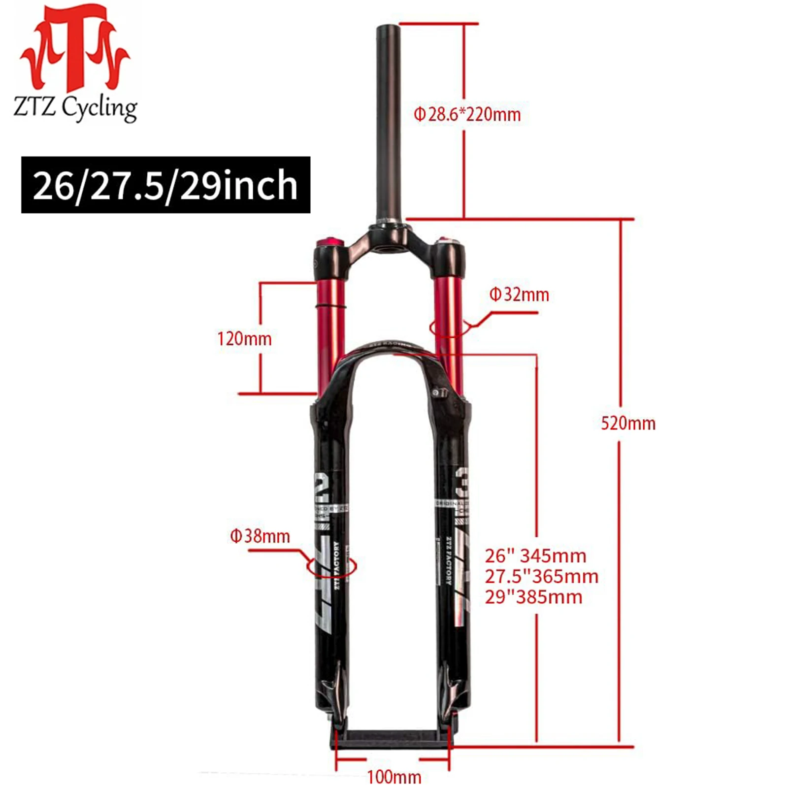 ZTZ 26/27.5/29 Inch Mountain Bike Front Fork,Dual Air Chamber Bike Suspension Fork, MTB Shock Absorber Air Fork