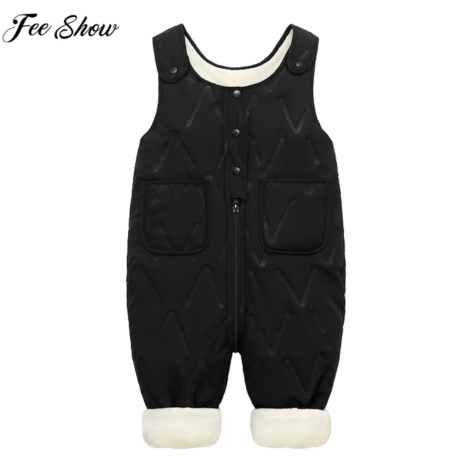 Baby Fleece Thicken Winter Warm Romper Snow Costume Ski Jumpsuit Sleeveless Overalls Suspender Pants for Daily Outdoor Home Wear