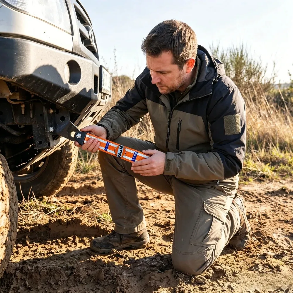 Hochfester Nylon-Abschleppseil für Autos, Rennzugseil mit orangefarbenen Streifen, Abschleppseile, Fahrzeugstoßstangen-Anhängerzubehör für Gulf – Detail 11