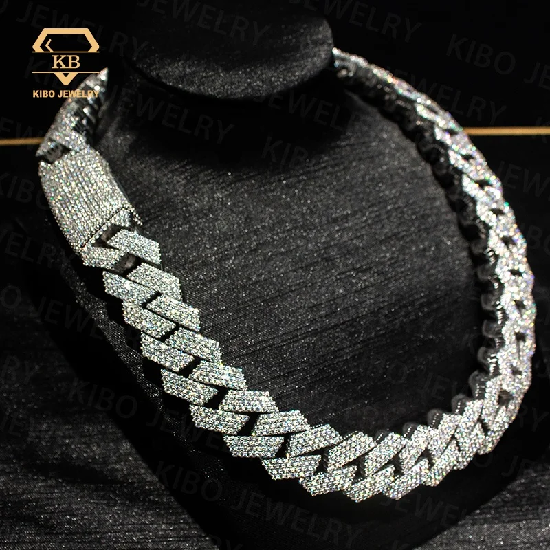 Super Big 925 silver moissanite Cuban Chain Moissanite Diamond Hip Hop Necklace