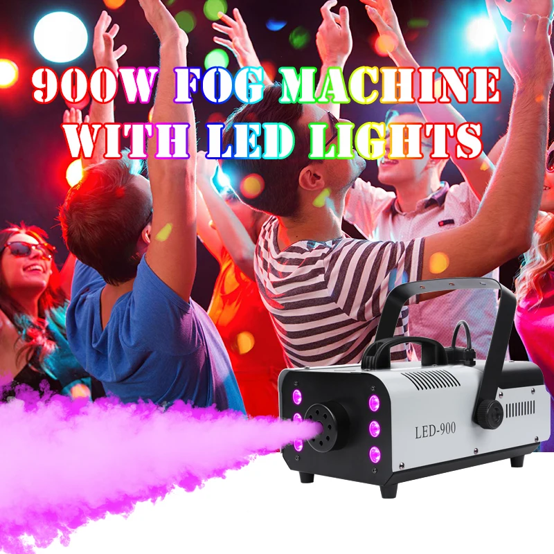 

900W Fog Machine 6LEDs Remote Fogger Ejector Disco Colorful Smoke Machine For DJ Disco Christmas Party Effects Stage Light