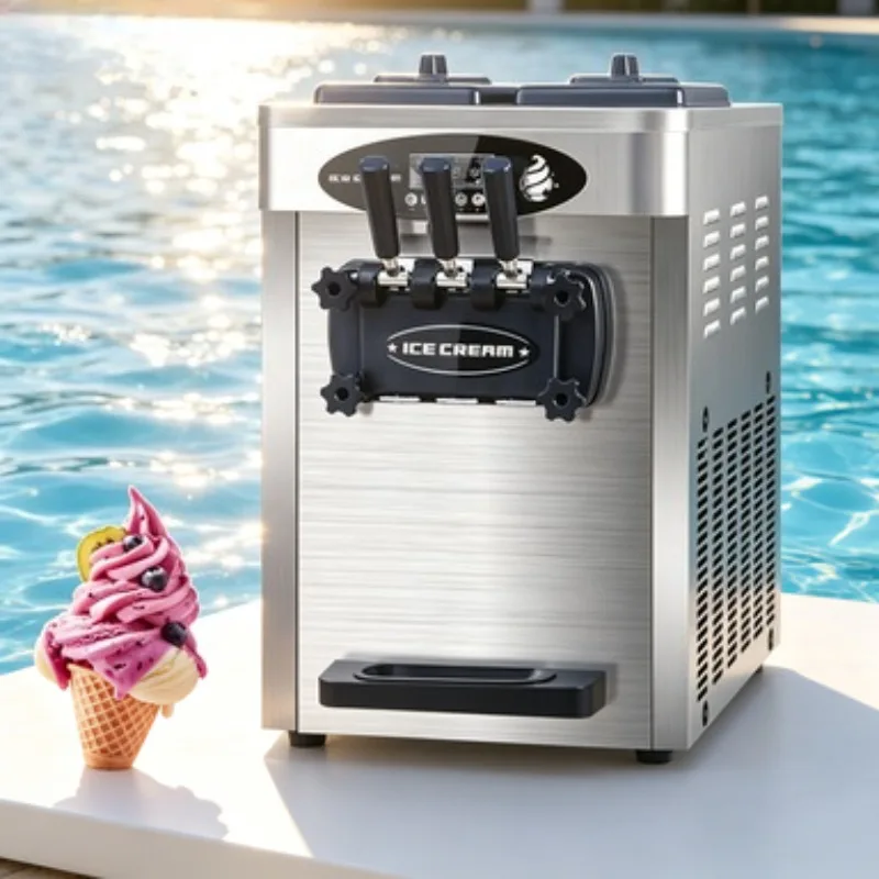 Stainless Steel Ice Cream Machine 3 Flavors Soft Serve Maker Commercial Frozen Yogurt Equipment for Restaurant