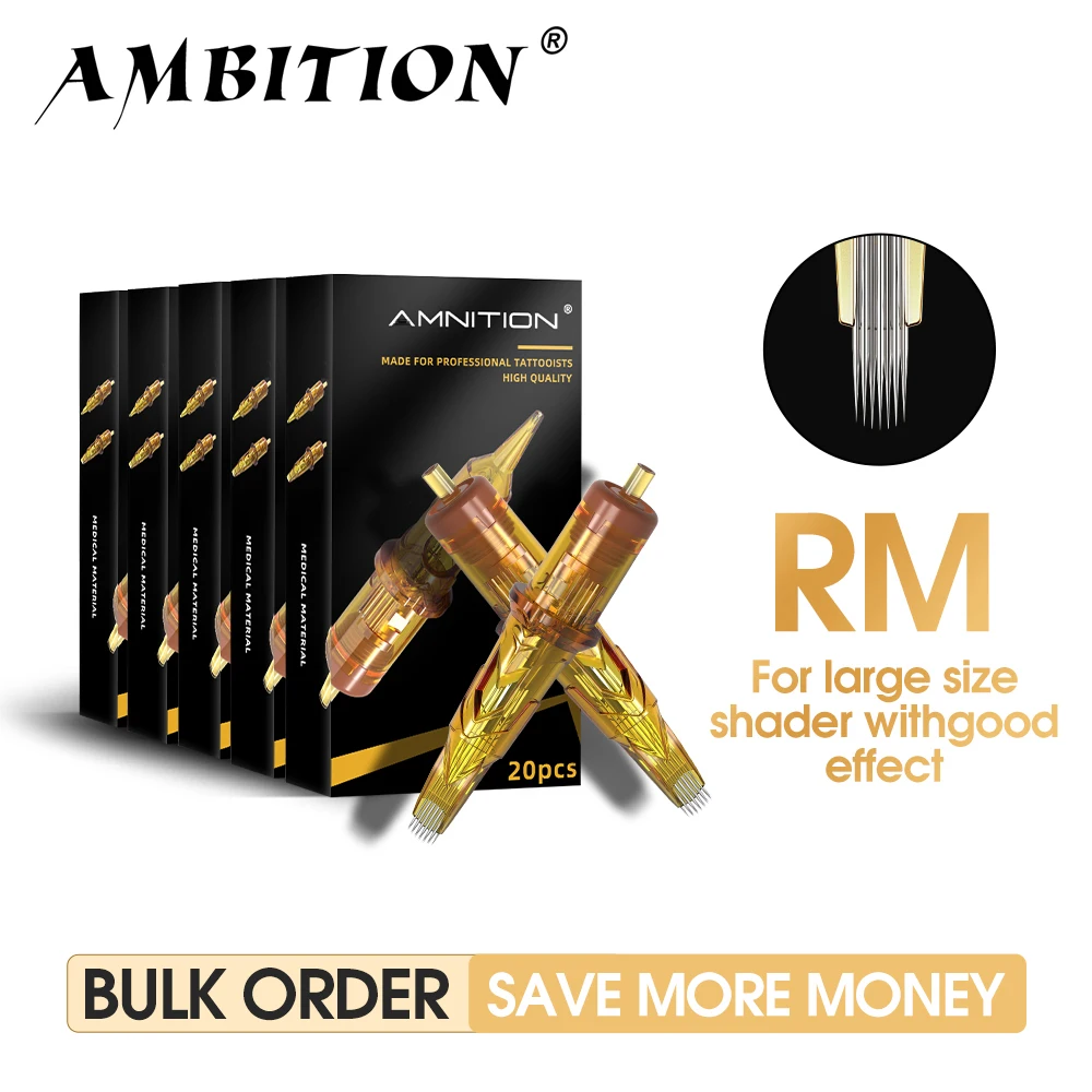 

Ambition Glory 20/60/100/200pcs RM Tattoo Needle Cartridge Kit Mix Round Magnum Disposable Sterilized Safety For Tattoo Machine