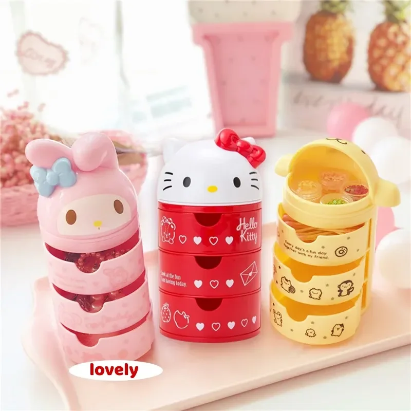 Hello Kitty Kawaii Cartoon Anime My Melody Doll Creative 3 Tier Jewelry Box Hairpin Drawer Storage Box Toys Dressing Case Toys view 2