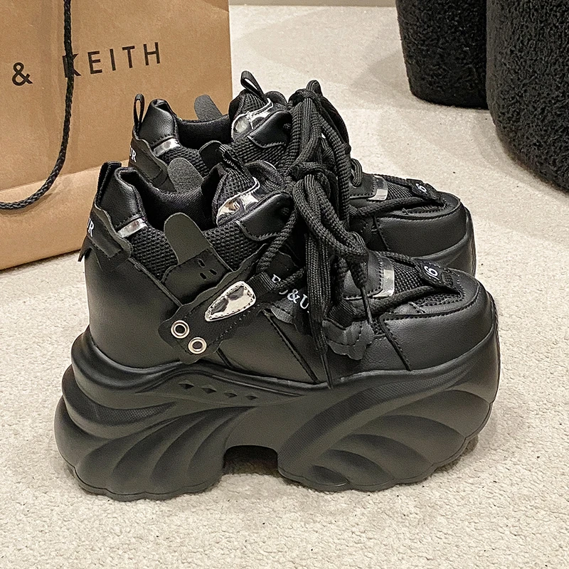 

Women Shoes Fashion 10CM Sneakers Spring Lace-up High Platform Chunky Shoes for Women Breathable Wedge Heels Casual Sports Shoes