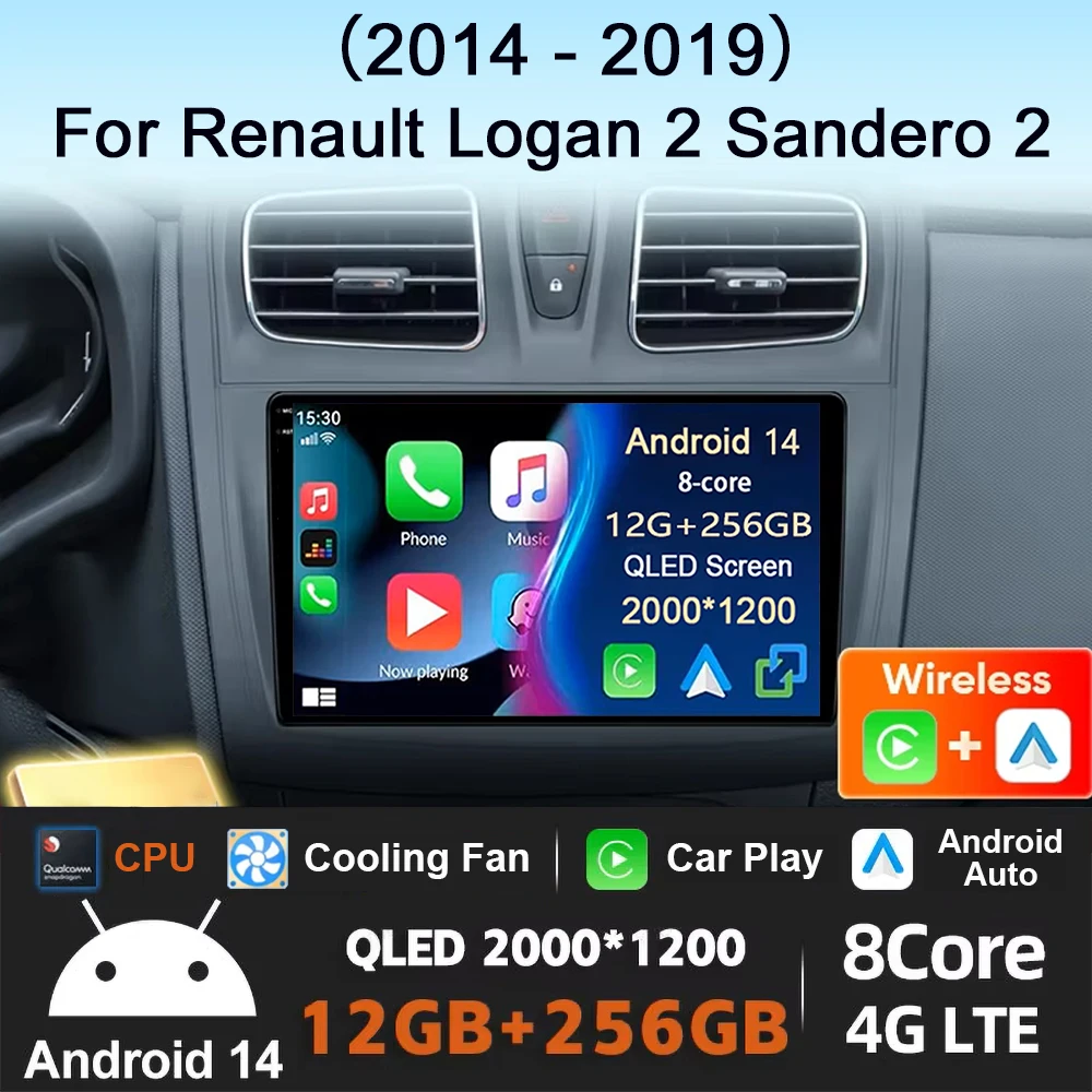 Car Radio Multimedia Video Player For Renault Logan 2 Sandero 2 2014 -2019 Symbol Android 14 2 Din Auto Carplay gps dvd