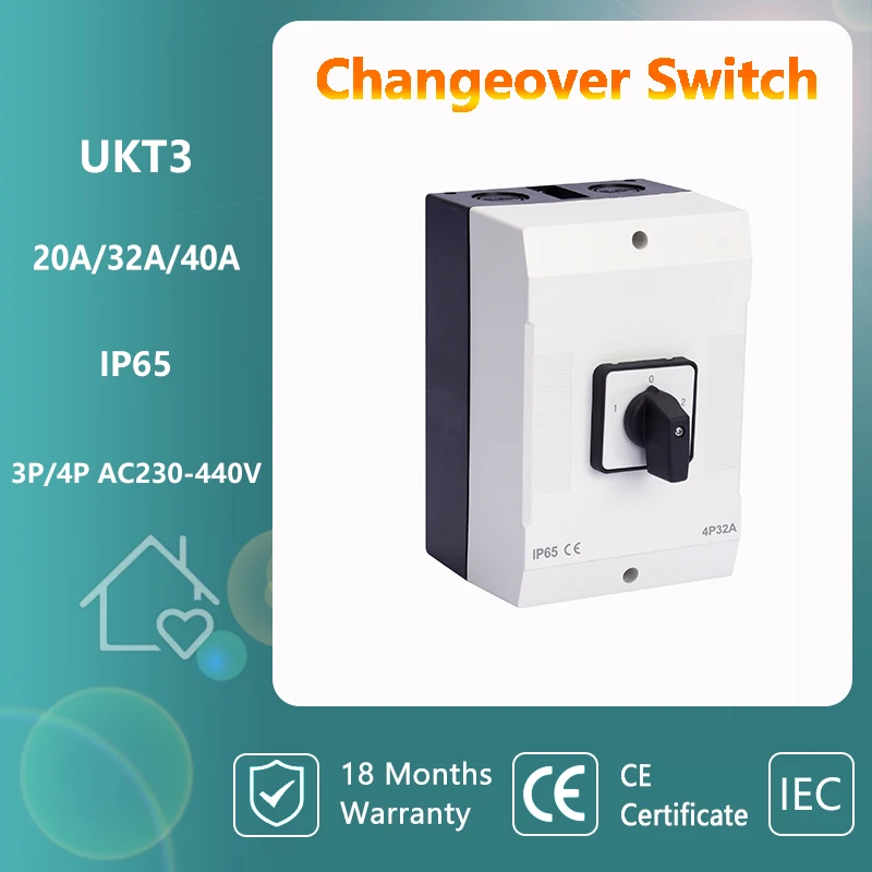 IP65 4P40A 3 Position Rotary Selector Changeover Cam Switch With Waterproof Box Interruptor three position Transfer switch