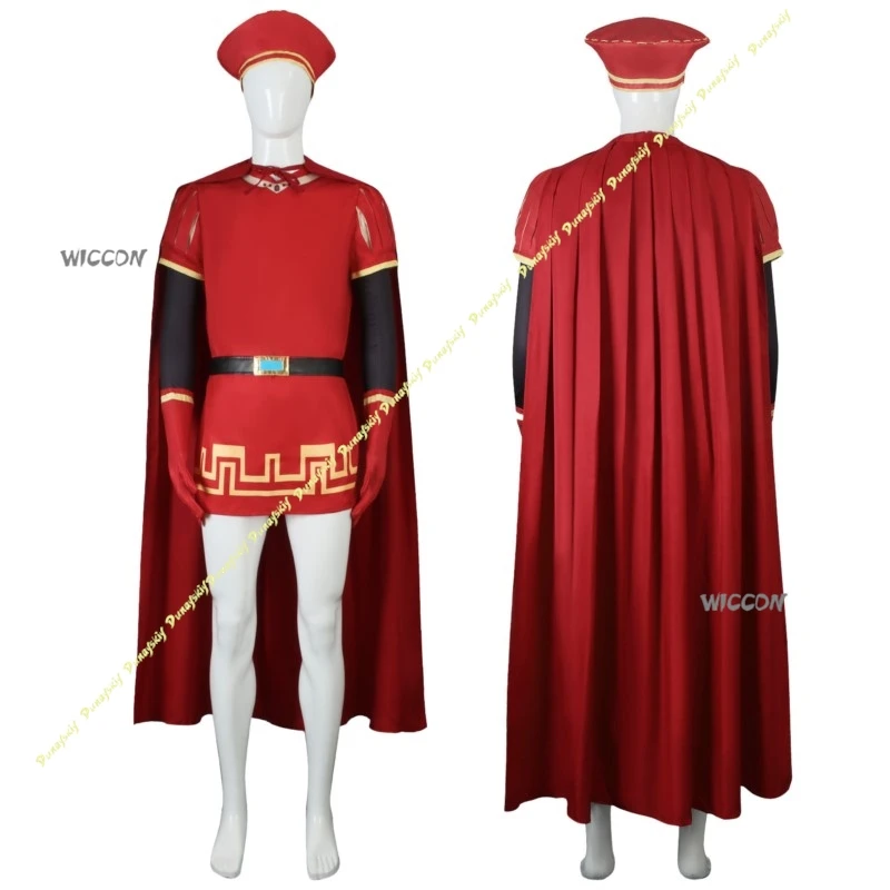 Shrek FILm Anime Cosplay Costume Farquaad Red Wig Cape Suit Glove Boys Men Daily Clothe Hat Cool Belt Sleeve Christmas Halloween
