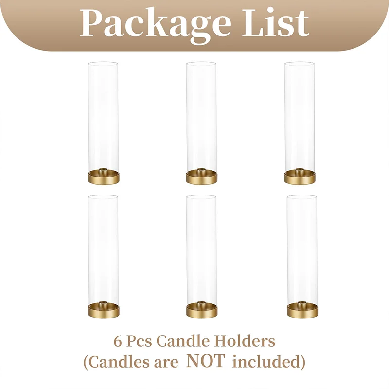 6 metal cone-shaped candle holders with 11.81 inch long transparent bottomless cylindrical lid, for wedding, Christmas, Hallowee