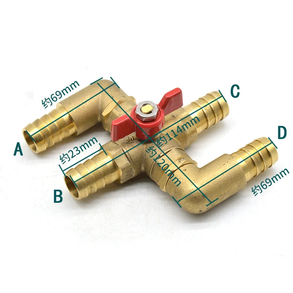 16 19 23mm Hose Barb 1/2" BSP Male Cross 4 Ways Brass Ball Valve For Car Air Conditioner Plumbing Gas Water Steam