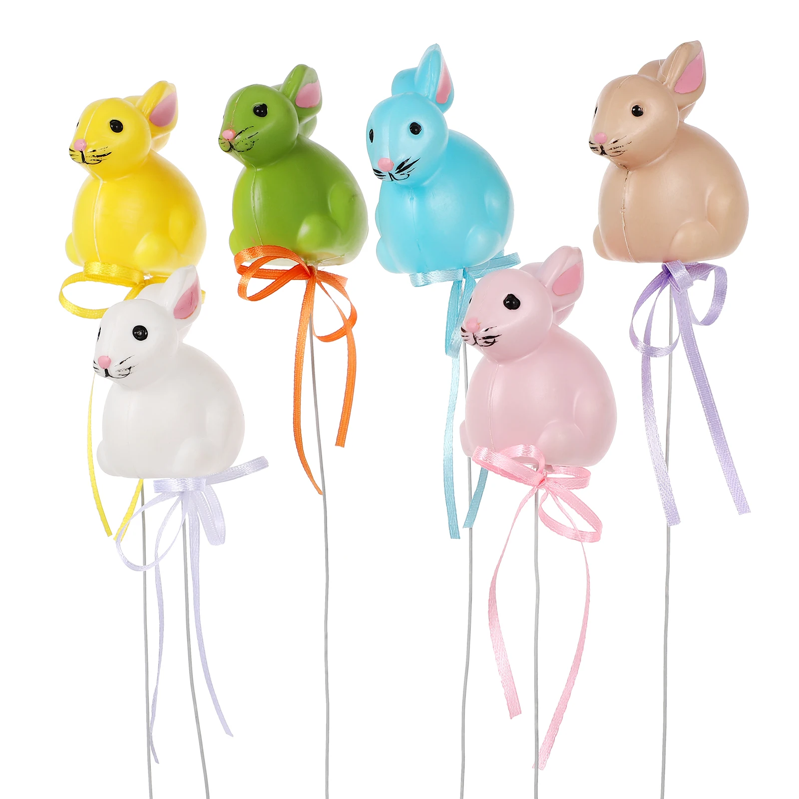 

6Pcs Easter Simulated Animal Figurines Lightweight Smooth Surface Creative Decoration for Flower Pot Festival Gifts