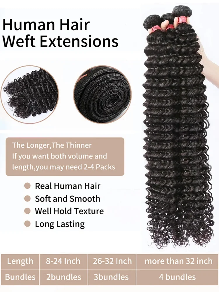 Mossily Fasci di capelli umani con onda profonda al 100% Remy brasiliano Tessitura non trattata Fasci di capelli ricci Estensioni del tessuto 1/3/4 Pezzi