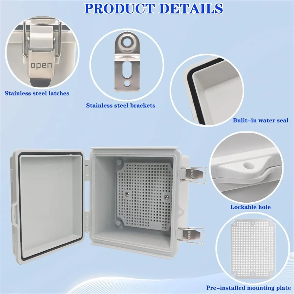 Outdoor Waterproof Junction Box, Electronic Instrument Enclosure Power Distribution Case with Cover
