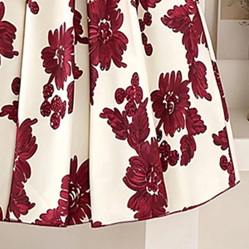 Sommerkleid für Mädchen 13-16 Jahre, Blumenmuster, Quadratischer Ausschnitt, Puffärmel, Gerafftes Oberteil, Schleifenknoten an der Taille, A-Linie, Swing-Midi-Kleid für Teenager – Detail 6