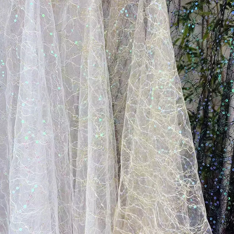 4 Colors French Tulle Evening Party Dress Material Embroidered Sequin Transparent Net Lace Fabric