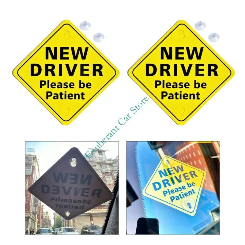 2Pcs Car Window Stickers For Beginner PVC Suction Cup New Driver Warning Sign Easy To Install And Remove