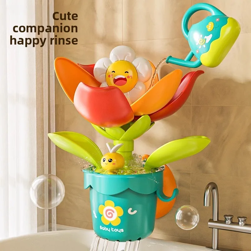 

Baby Bath Toys Sunflower Petals Bloom When Wet Shower Toy Popular Water-Shooting Flower Bath Toy with Suction Cup Summer Toy