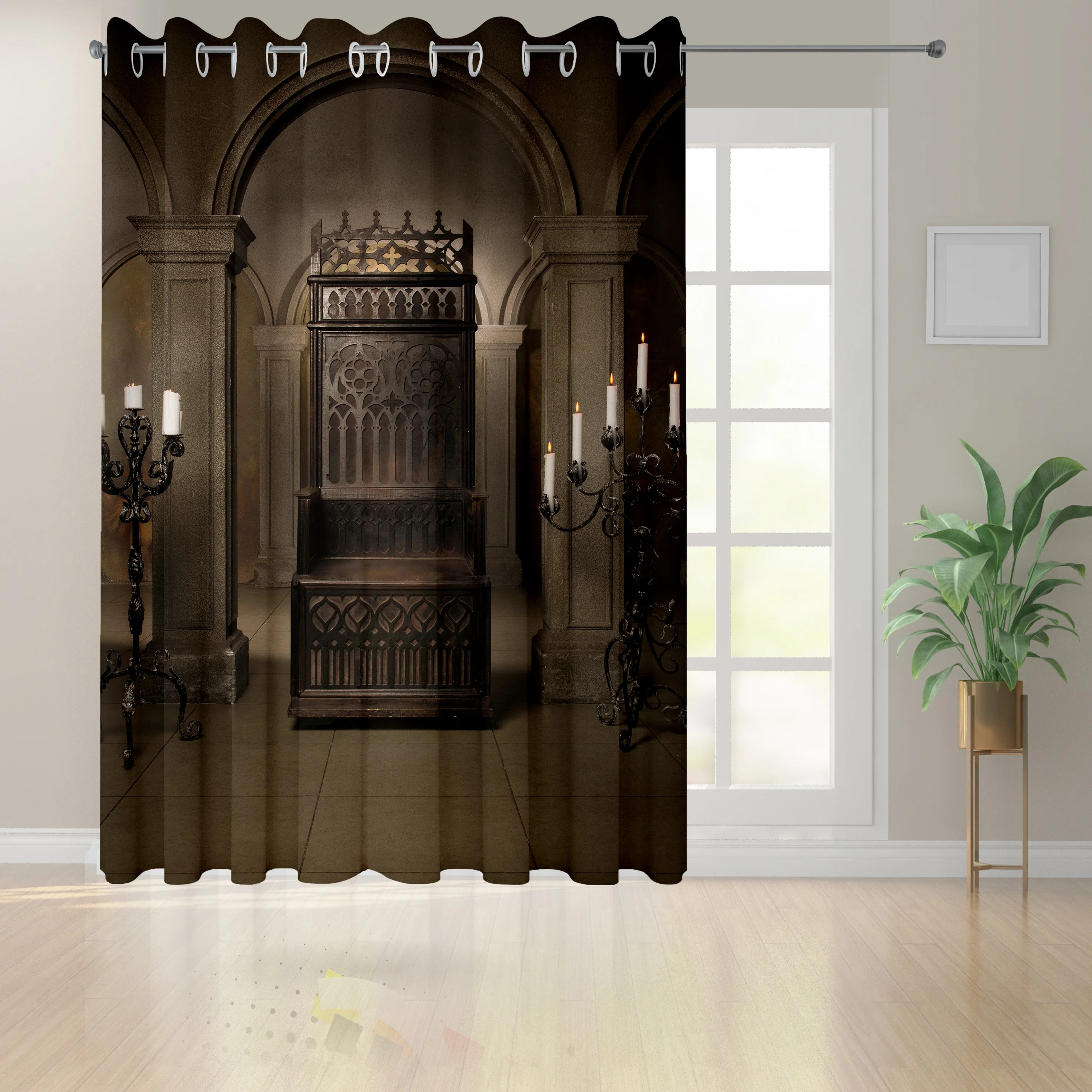 Brown Beige Gothic Curtains Royal in Medieval Castle Renaissance Kingdom Heritage Retro Antique Photo Bedroom Window Curtain