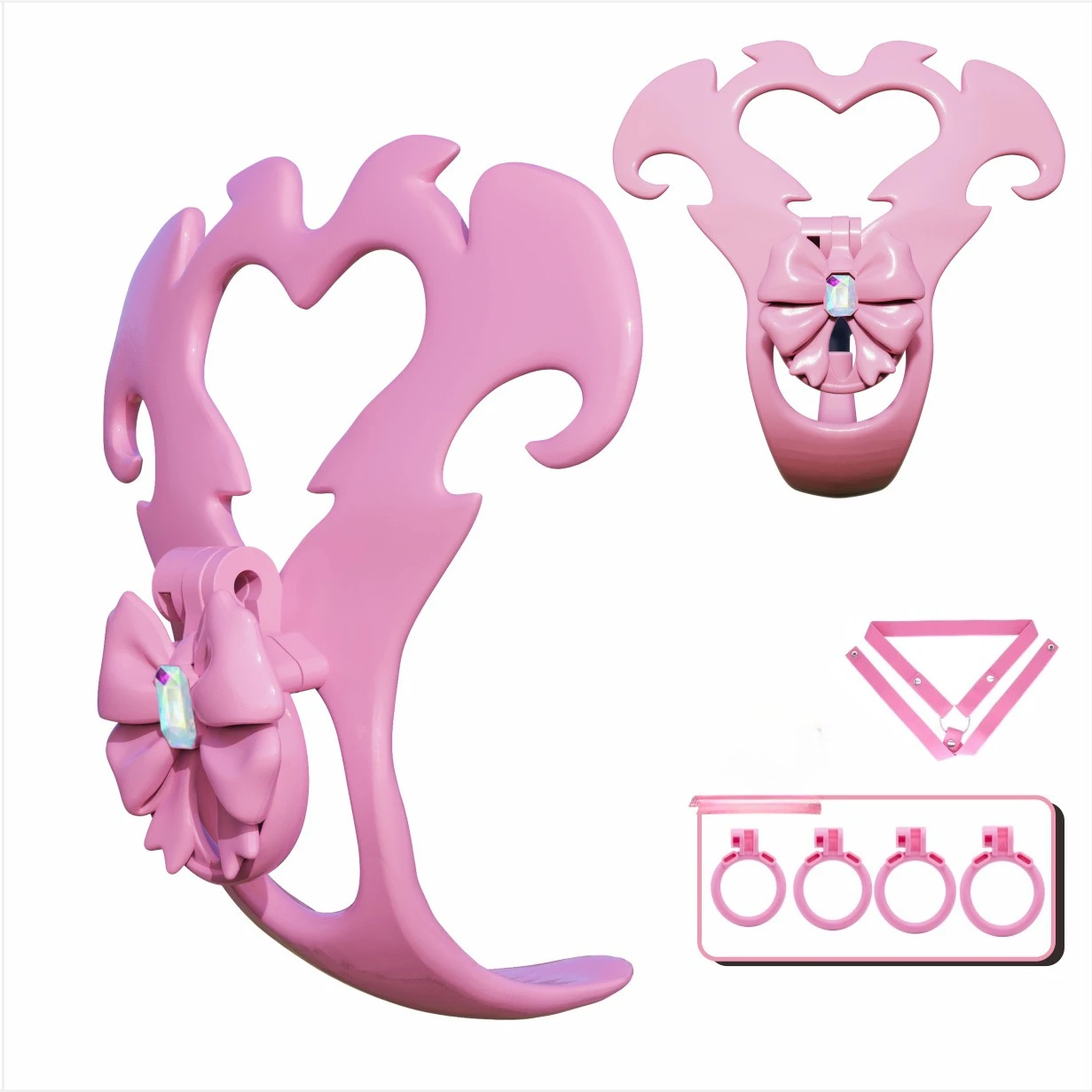 Pink Sissy Chastity Cage Male Resin Penis Lock with Anti-Shedding Flower Panties Breathable BDSM Bondage Adult Sex Toys
