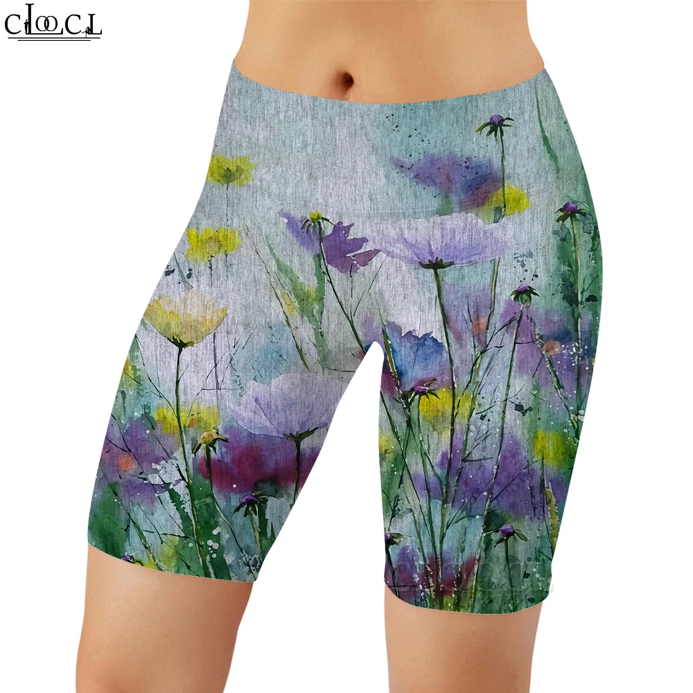 CLOOCL Women Legging Beautiful Oil Painting 3D Printed Shorts Pants for Female Outdoor High Waist Pants Knee-Length Gym Shorts