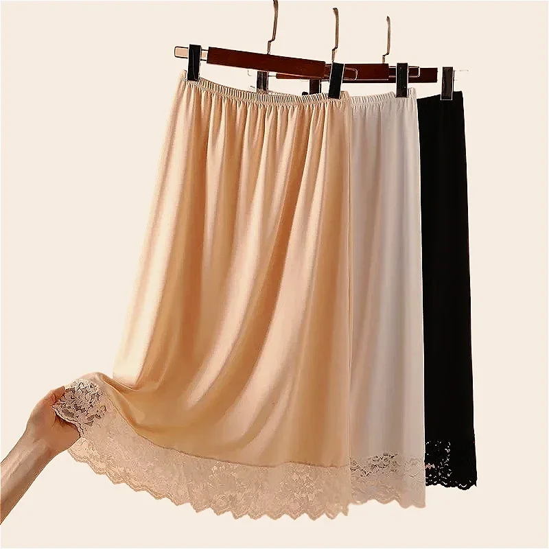 3 Lengths Basic Underskirt Modal Female Half Length Skirt Lace Slip Innerwear Short Skirt Women Half Slip Dress Long Petticoat