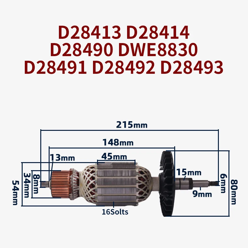Ângulo Moedor Rotor Armadura Substituição Âncora Acessórios para Dewalt D28413 D28414 D28490 Dwe8830 D28491 D28492 D28493