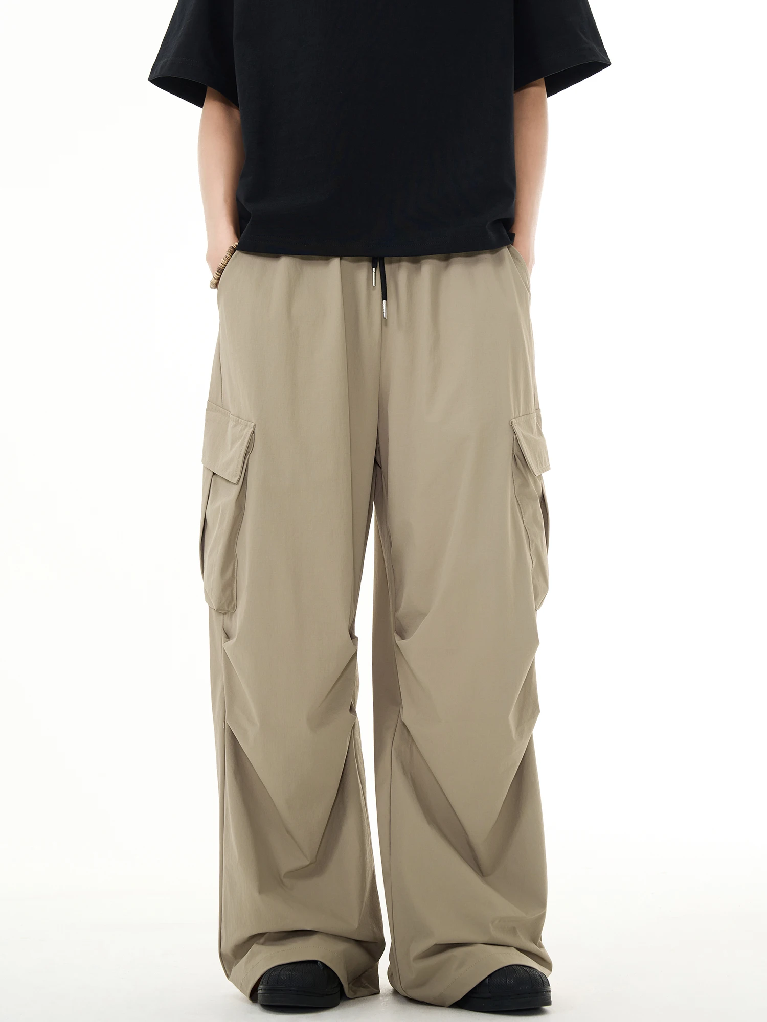 

Thumpup American Retro Men's Summer Thin Loose Straight Qui Dry Paratrooper Wide Leg Pants Casual Trousers Workwear