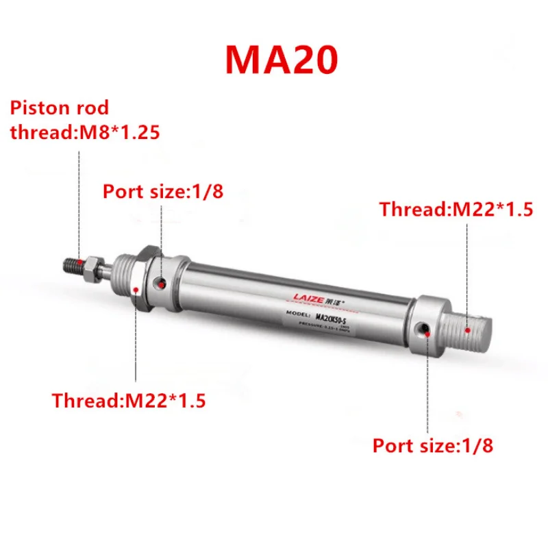 

Freeshipping Stainless Steel Pneumatic cylinder with magnet MA20 bore 20mm stroke 25-500mm double acting Single Rod Air Cylinder