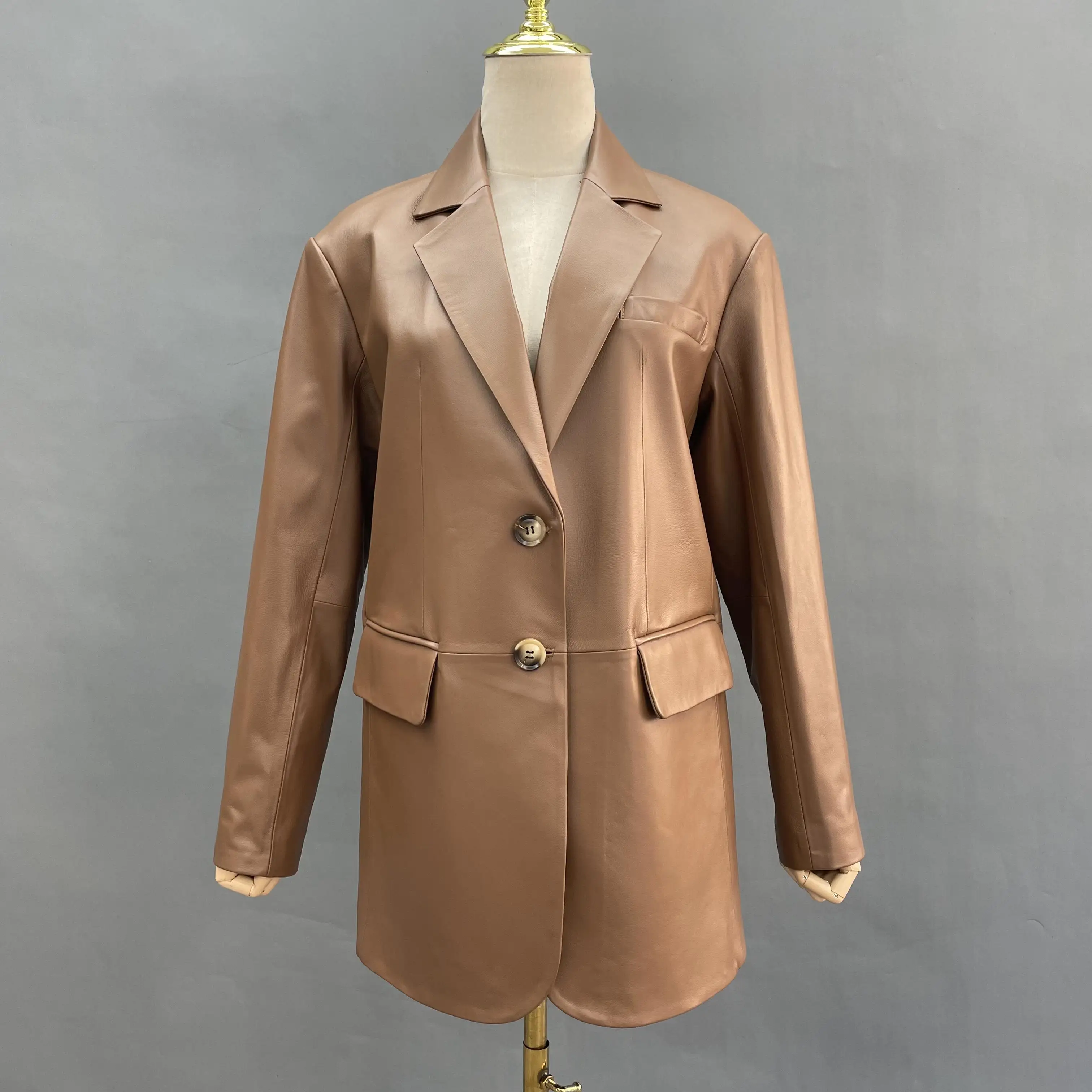 Veste de costume en cuir véritable pour femme, vêtement doux en peau de mouton, tenue de bureau, printemps