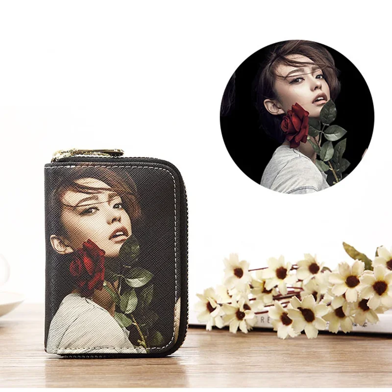 Credit Card Holder Print Two Pictures Short Wallet Zipper Women Men Gift for Her Girl Mother Personalized Custom Photos Wallets