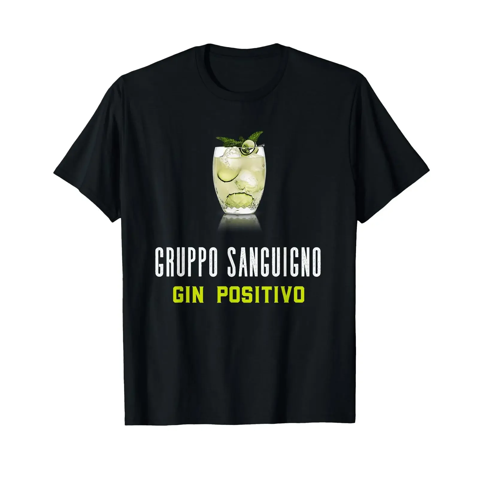 Gin Tonic Alcohol Saying Blood Type Positive T-Shirt im Vintage-Stil, gewaschene Streetwear-Designerkleidung, modisches Oberteil für den Alltag
