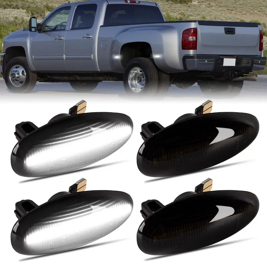 

White LED Dually Fender Side Marker Lights for 20012014 Chevy Silverado GMC Sierra 2500 3500 Dual Rear Wheel Bed Marker Lamps, S