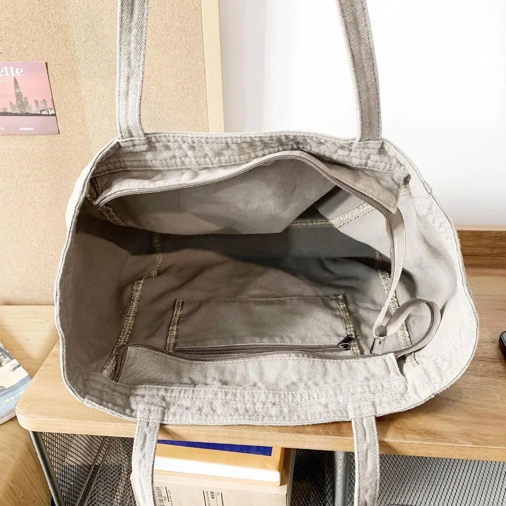 경제적인 면 캔버스 토트백, 여성용 호보 숄더백 크로스바디 핸드백, 외부 포켓 3개, 지퍼 잠금