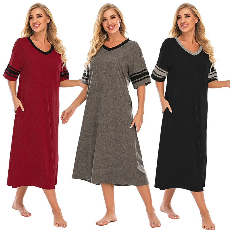 

Comfortable V-Ne Loose ort Sve Home Clothes Nightgown for Women Spring Summer New Sle Cross-Border Spwear